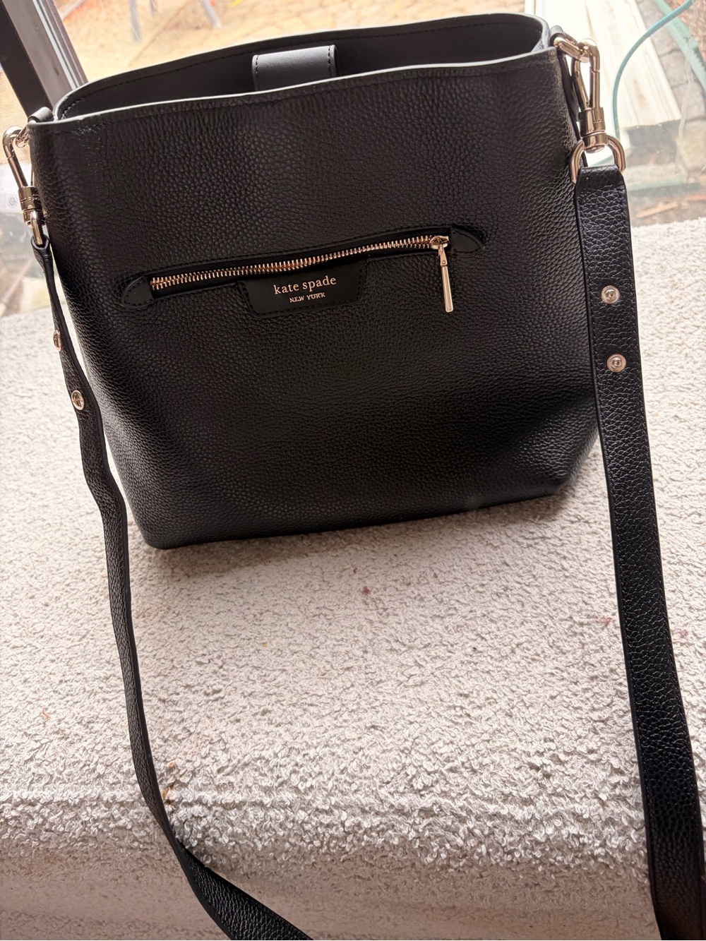 kate spade Black Pebbled Leather Shoulder Bag with Gold Hardware